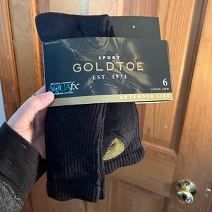 Goldtoe sport Mens Crew Socks 3 Pairs Black Size 12-16 extended sizing New
